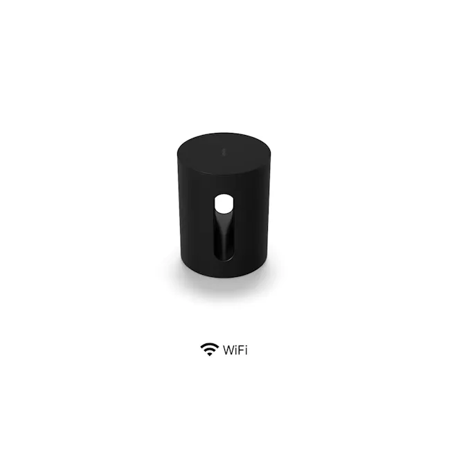Sonos Sub Mini - Black - 1 - Sleek, modern cylindrical device with integrated WiFi symbol, Black, minimalist cylindrical