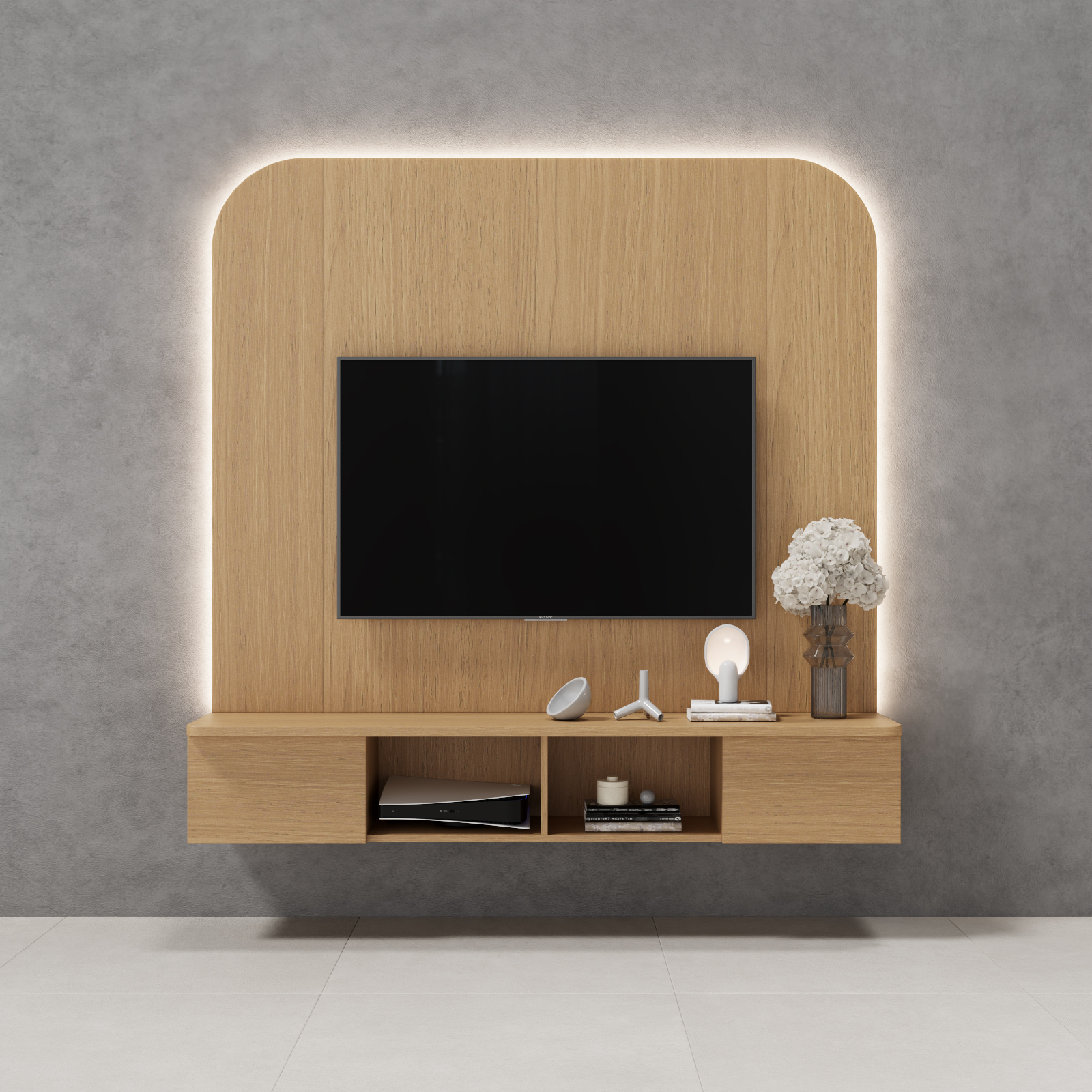 Freya TV Console Feature Wall - Oak (3 Sizes) - 1.8m