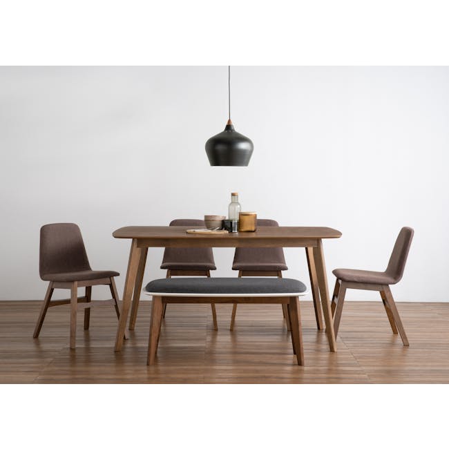 Harold Dining Table 1.5m in Cocoa with Harold Bench 1m with 2 Harold Dining Chairs in Seal - 2 - modern dining room