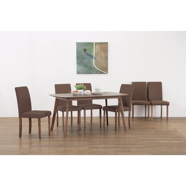 Harold Dining Table 1.5m in Cocoa with Harold Bench 1m with 2 Harold Dining Chairs in Seal - 4 - Modern dining room with