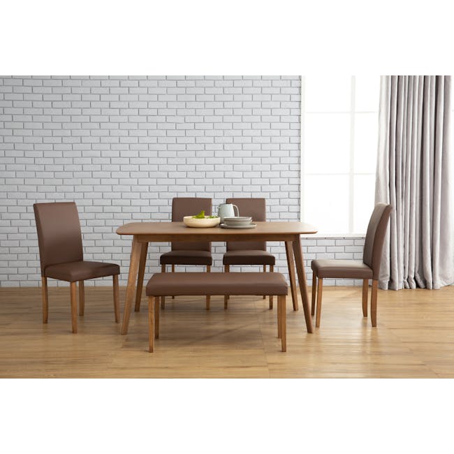 Allison Dining Table 1.5m in Cocoa with Harold Bench 1m with 2 Harold Dining Chairs in Seal - 4