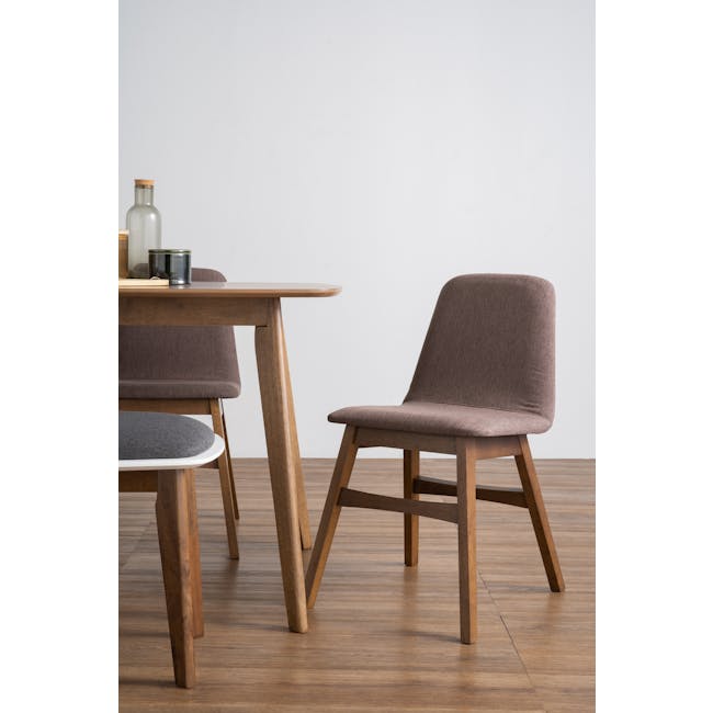 Harold Dining Table 1.5m in Cocoa with Harold Bench 1m with 2 Harold Dining Chairs in Seal - 6 - Wooden dining table, brown