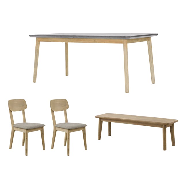 Hendrix Dining Table 2m with Hendrix Bench 1.7m and 2 Hendrix Dining Chairs - 0