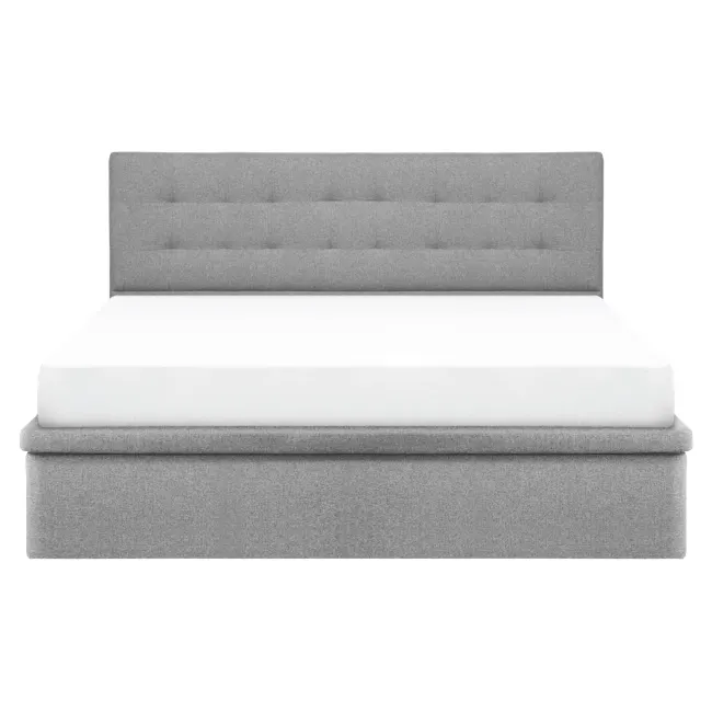 ESSENTIALS King Headboard Storage Bed - Tan (Faux leather) - 8 - Modern minimalist bed with gray upholstered headboard and