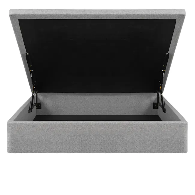 ESSENTIALS King Headboard Storage Bed - Tan (Faux leather) - 2 - Gray fabric storage unit, black screen, open storage