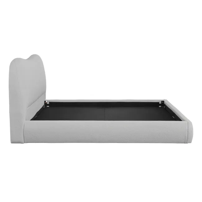 Arianna King Bed in Grey Boucle with 2 Ethan Bedside Table in Oak - 6 - White, cushioned, ergonomic, padded, soft