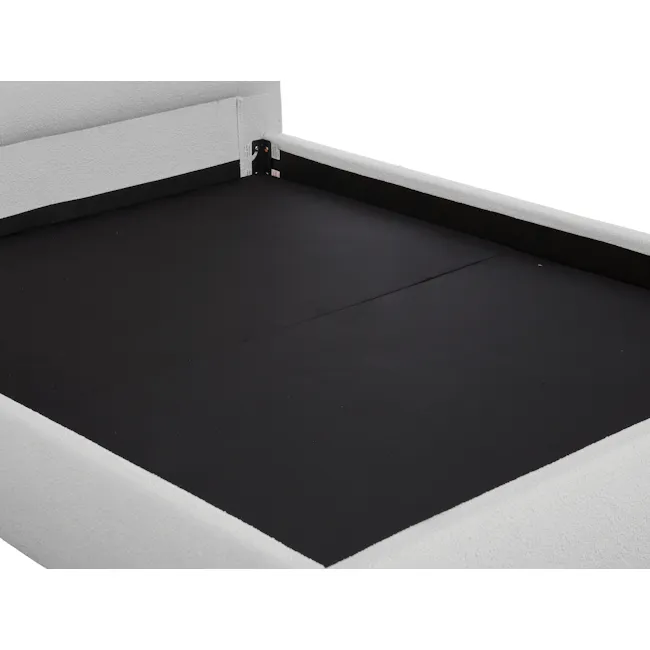 Arianna King Bed in Grey Boucle with 2 Ethan Bedside Table in Oak - 8 - White and black mattress, black and white bedding