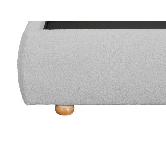 Arianna King Bed in Grey Boucle with 2 Ethan Bedside Table in Oak - 9 - White textured surface, wooden rolling pin, fluffy