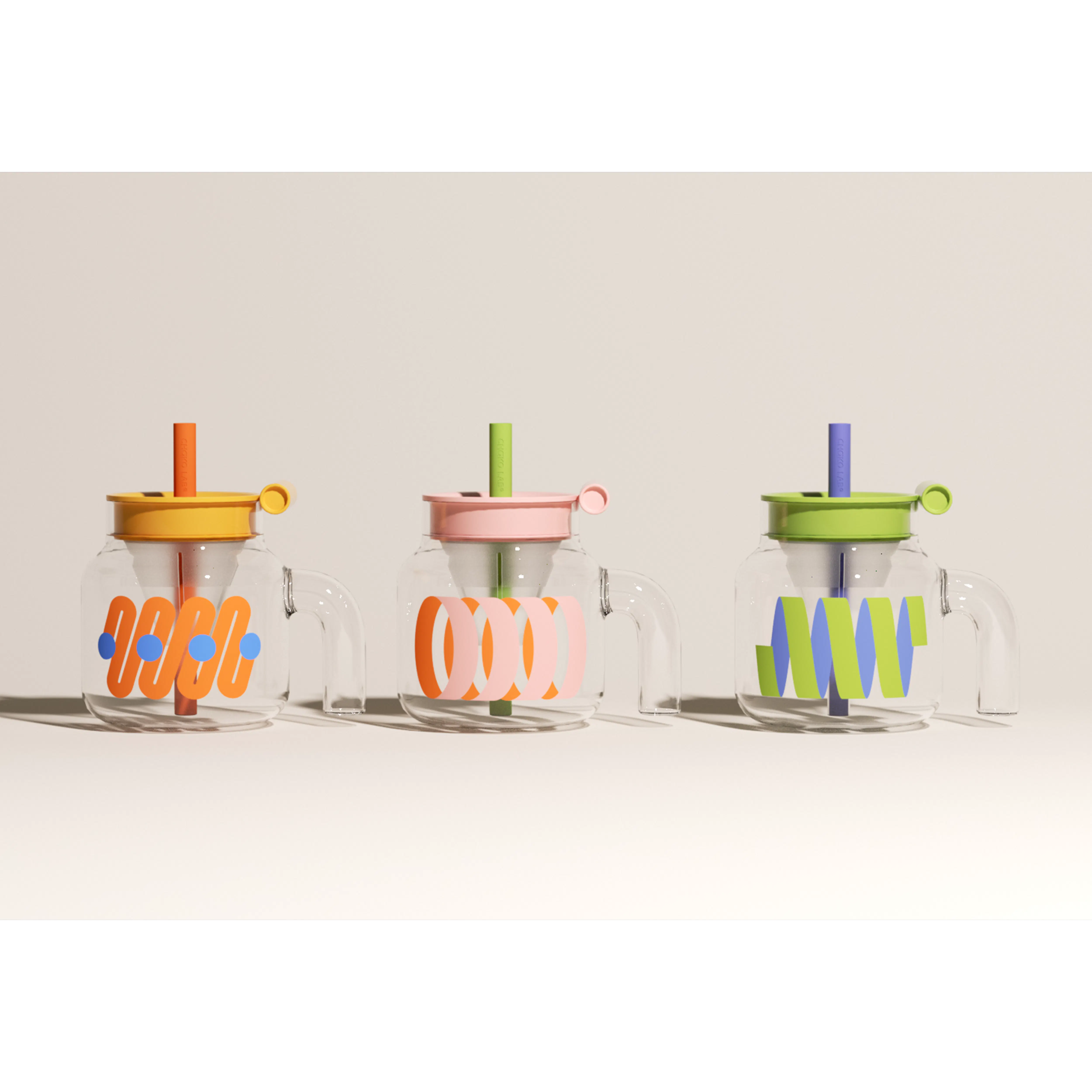 CHAKOLAB Tea Separator Jar Cup 1150ml - Pink Cover with Green Straw - 13 - Clear glass pitcher, colorful straws, modern
