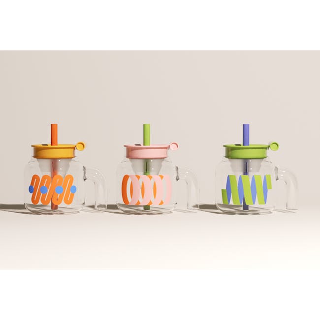 CHAKOLAB Tea Separator Jar Cup 1150ml - Pink Cover with Green Straw - 13 - Clear glass pitcher, colorful straws, modern