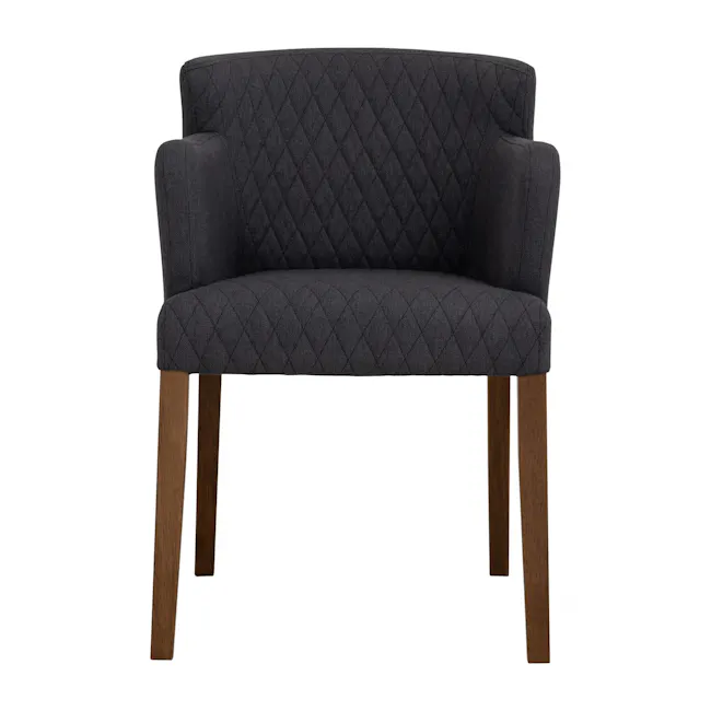 Rhoda Armchair - Cocoa, Hale - 5 - Dark gray upholstered armchair, quilted fabric, wooden legs, minimalist design