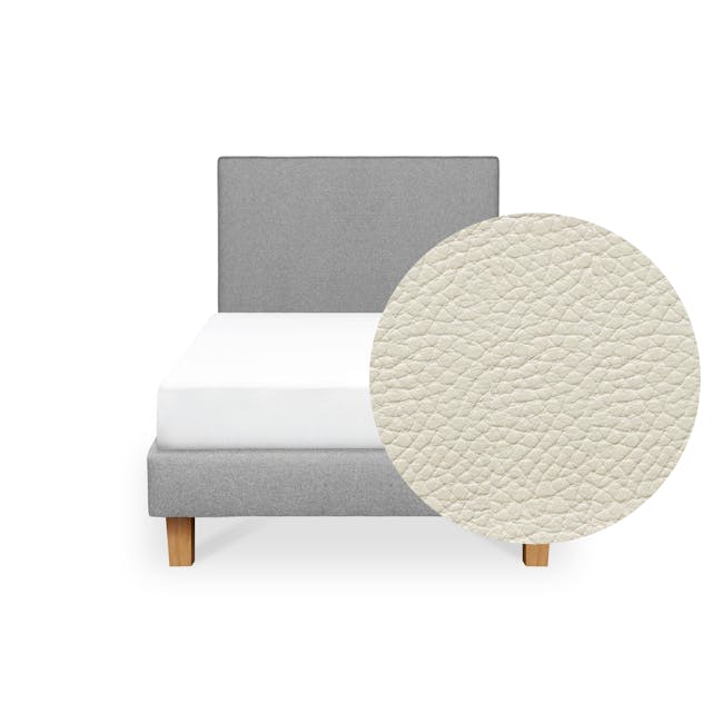 ESSENTIALS Single Headboard Divan Bed - Snow (Faux leather) - 1 - Grey upholstered bed frame, wooden legs, white mattress