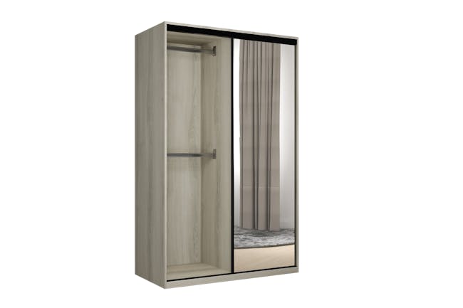 Lorren Sliding Door Wardrobe 2 with Mirror - Matte White, White Oak - 12