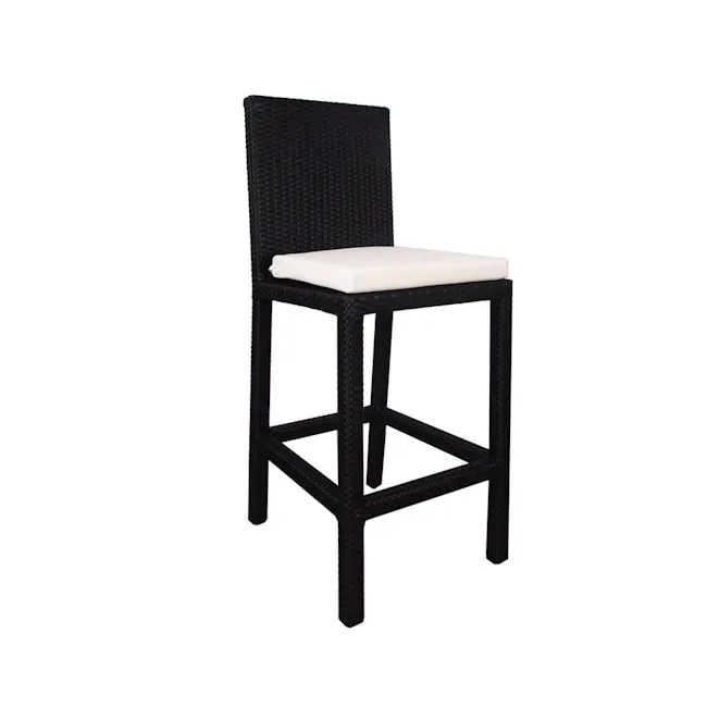 Midas 4 Chair Bar Set - White Cushion - 3 - Bar stool with black wicker frame and white cushion, modern outdoor furniture