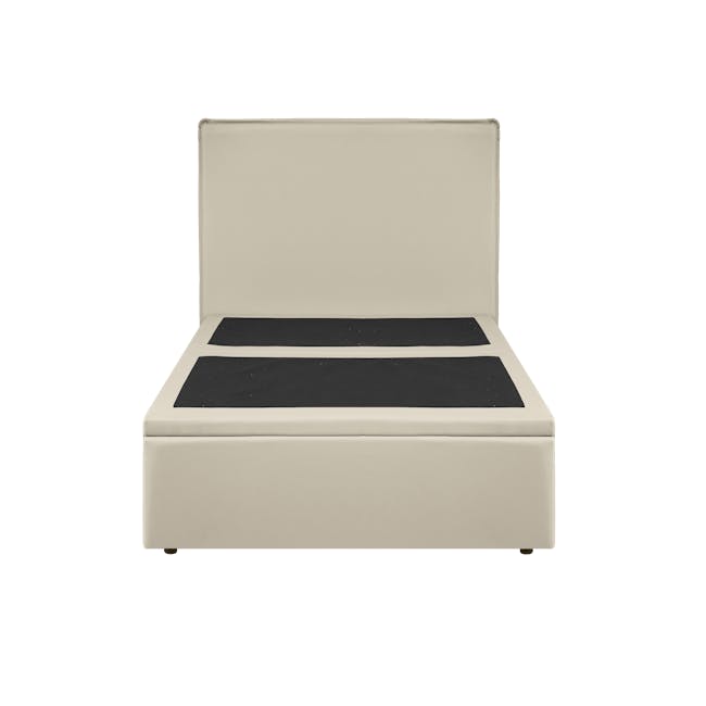 Arthur Single Storage Bed - Ivory (Faux Leather) - 2 - Beige sofa with black cushions, minimalist design, clean lines
