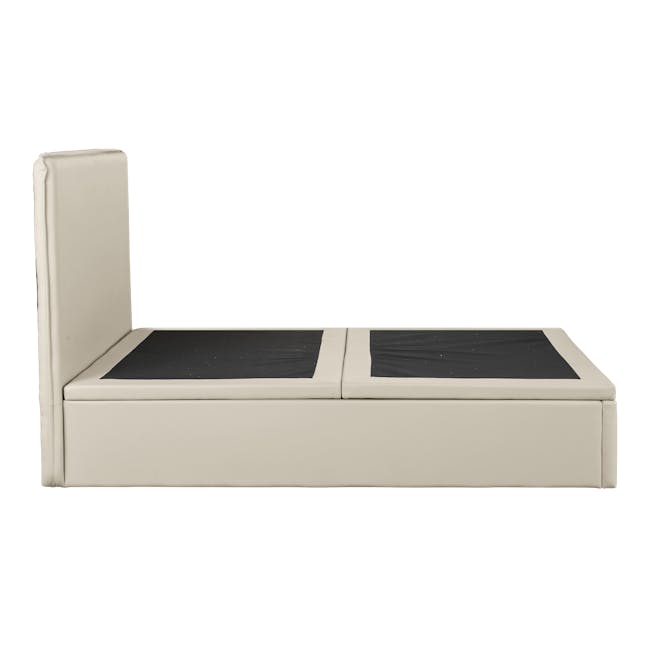 Arthur Single Storage Bed - Ivory (Faux Leather) - 4 - Beige cushioned seating, minimalist design, black textured surface