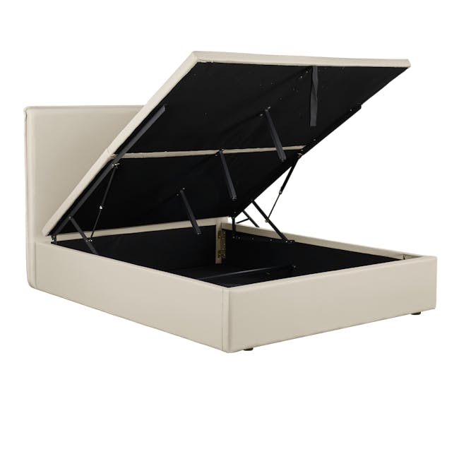Arthur Single Storage Bed - Ivory (Faux Leather) - 5 - Foldable camping bed, beige frame, black canopy, open bed frame