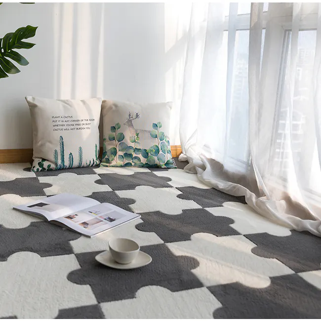Lizzie Modular Jigsaw Puzzle Floor Mat (Set of 10) - Grey, White - 2