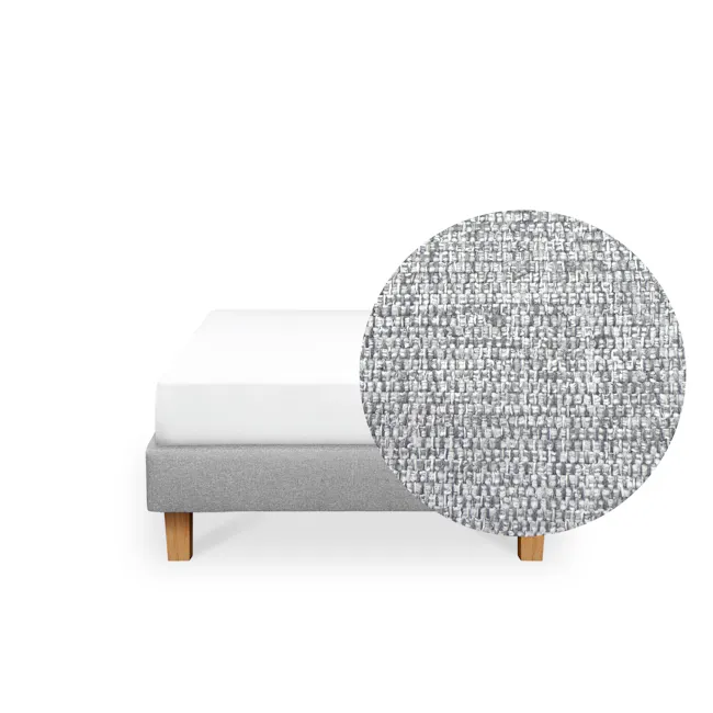 ESSENTIALS Super Single Divan Bed - Pebble (Eco Clean Fabric) - 2 - Modern minimalist bed with circular cushion, light gray