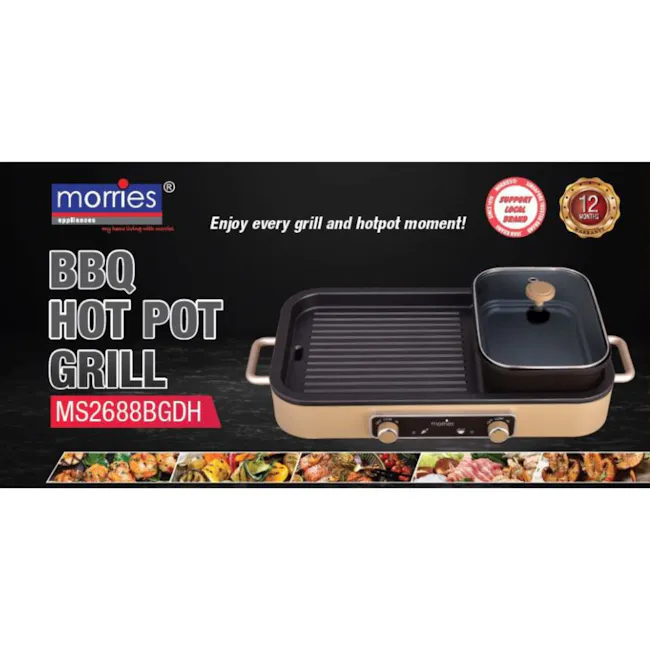 MORRIES 2 in 1 Steamboat and Non-Stick BBQ Grill Cooker - 3 - BBQ hot pot grill, Morries appliances, Enjoy every grill and