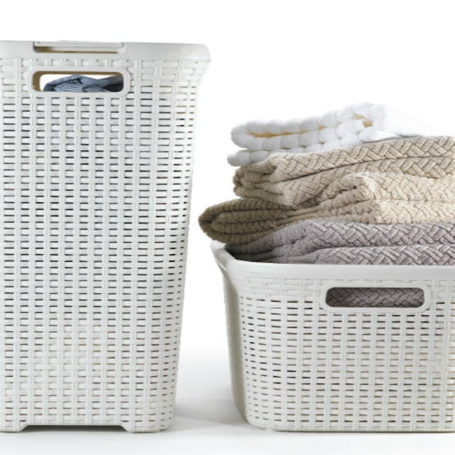 Rattan Style Rectangular Hamper with Lid - Off White - 1