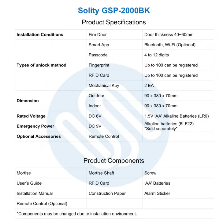Solity Push Pull Door Lock GSP-2000BKF - Bronze - 20 - Fire Door, Smart App, Bluetooth, Wi-Fi, Passcode, 4 to 12 digits