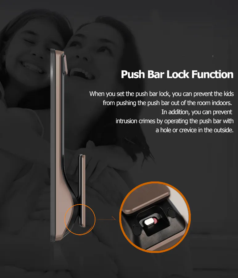 Solity Push Pull Door Lock GSP-2000BKF - Bronze - 16 - Push bar lock function, preventing kids from pushing, preventing