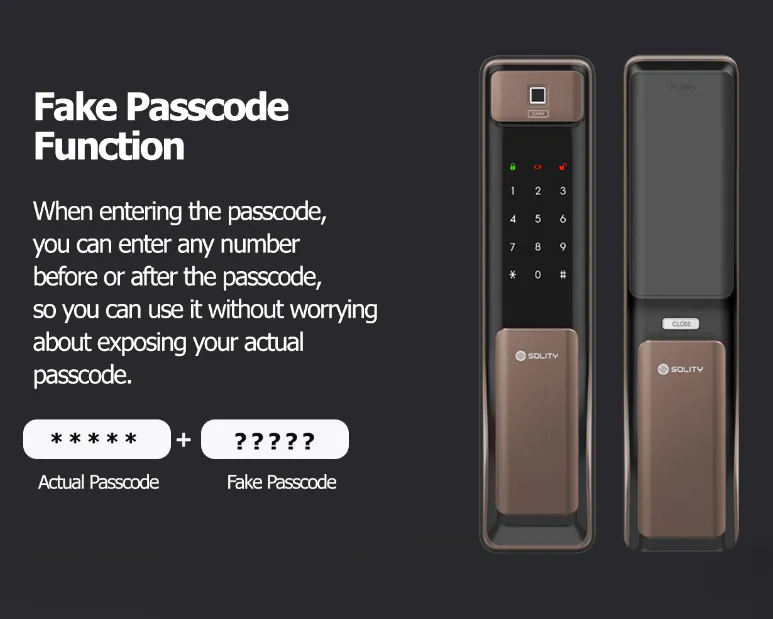 Solity Push Pull Door Lock GSP-2000BKF - Bronze - 15 - Simultaneous Enter Passcode and Fake Passcode, Dual Passcode Entry