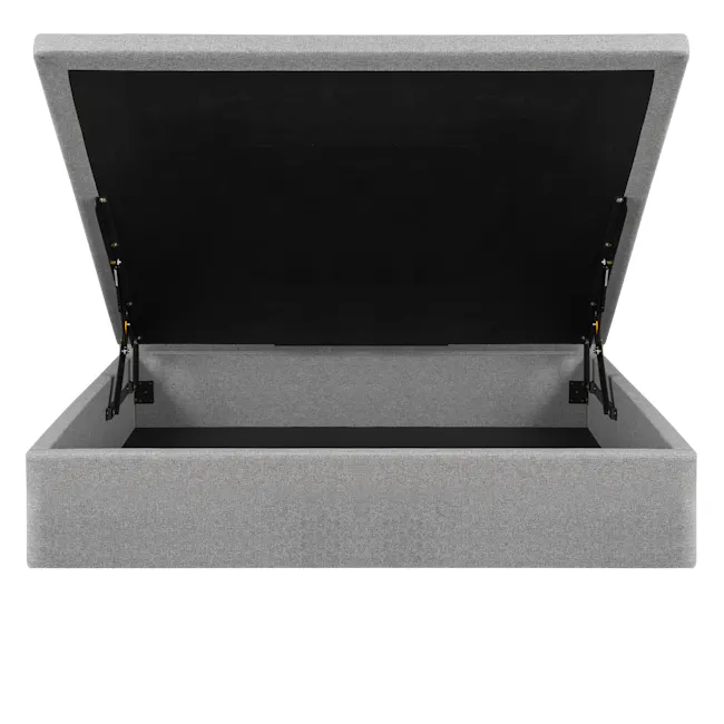 ESSENTIALS King Headboard Storage Bed - Mink Grey (Pet Friendly) - 2 - Gray fabric storage unit, black screen, open storage