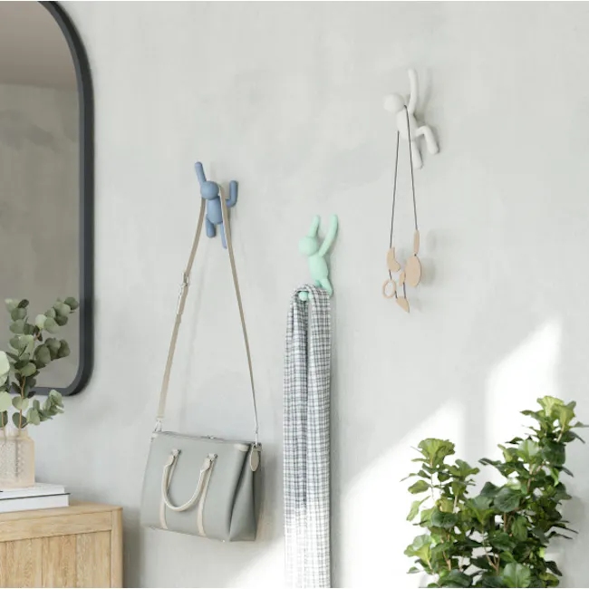 Buddy Wall Hook - Pastel (Set of 3) - 2 - Wall-mounted bags, green and blue, hanging, potted plants, indoor setting