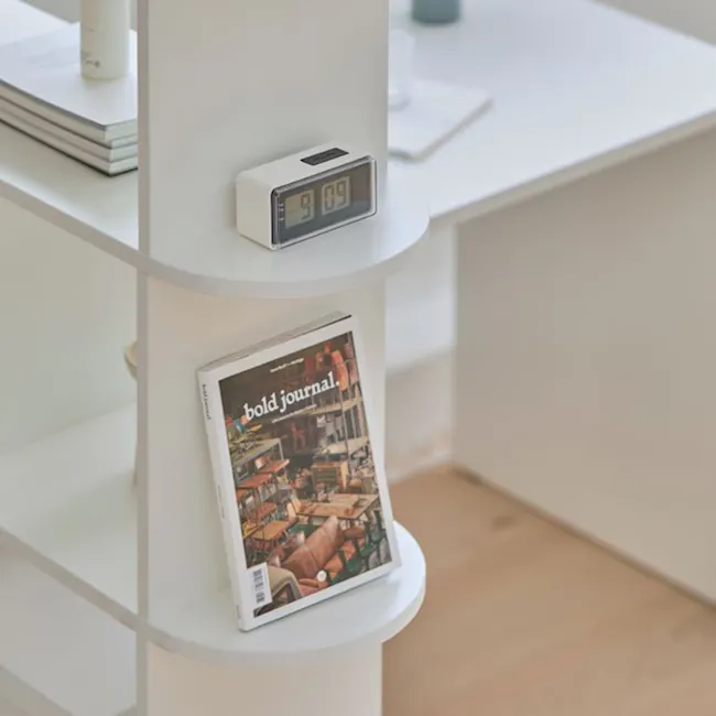 Andy 4-tier Bookshelf 1.2m - 10 - smart home, minimalist decor, white shelves, digital clock, modern living room, cozy