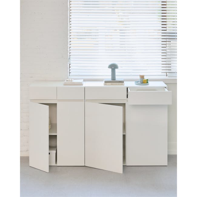 Benson Tall Cabinet 0.8m - 2 - White modern bathroom vanity, minimalist design, floating shelves, built-in sink, double