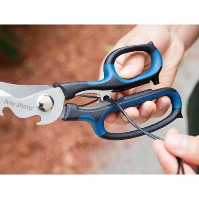 AnySharp 5-in-1 Smart Scissor - 6 - Sharp, pointed, black handles, blue accents, ergonomic design, durable construction