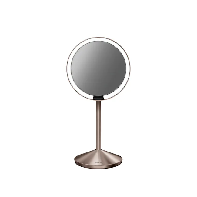 simplehuman Mini Sensor Mirror 5'' Round - Rose Gold - 1 - Round mirror with sleek design, metallic finish, minimalist