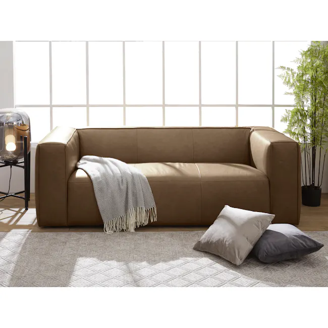 Antonio 3 Seater Sofa - Mocha Brown (Premium Aniline Leather) - 2 - Modern living room, cozy sofa, beige leather couch