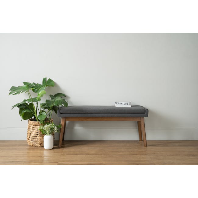 Fabian Bench 1.1m - Cocoa, Battleship Grey (Fabric) - 2 - modern living room corner, minimalist design, cozy bench, wooden