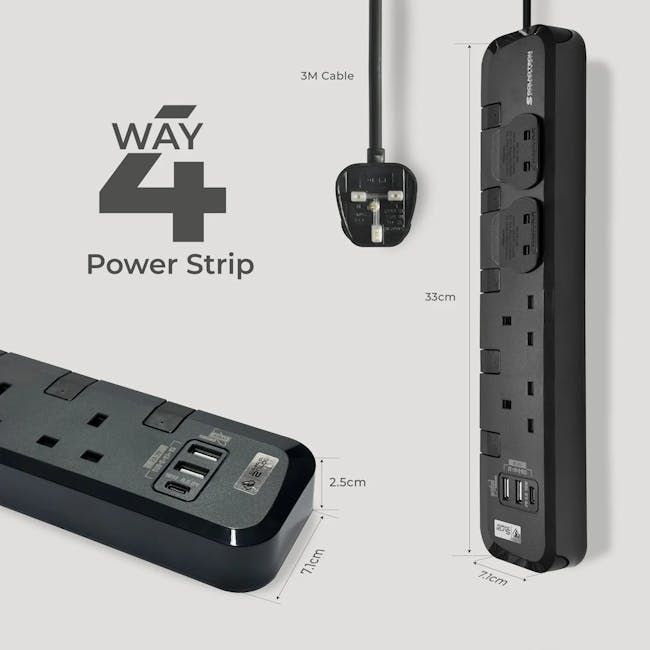 SOUNDTECH 4Way 3M USB A+C Quick Charger Power Strip With Surge Protection (PS-418C) - 6