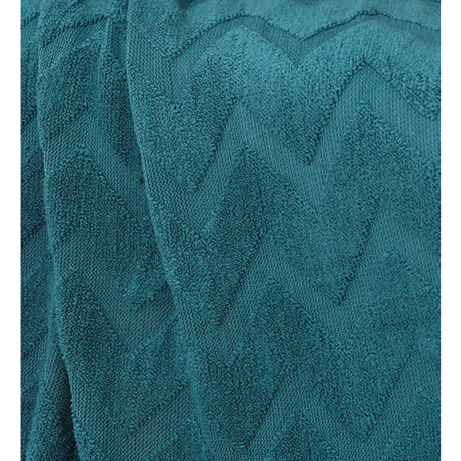 Hikari Chevron Knitted Throw - Off White - 5 - Teal textured fabric, soft and cozy, intricate pattern, ribbed texture