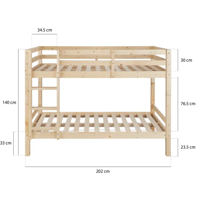 Mika Single Bunk Bed - Natural - 8 - Wooden bunk bed, 5 cm height, 140 cm total height, 30 cm width, 5 cm depth, 5 cm