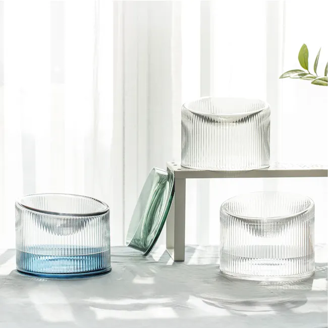 FURRYTAIL Fooddict Elevated Glass Feeding Bowl - Green - 7 - Clear glass bowls, minimalist design, modern decor, elegant