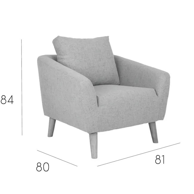 Hana 2 Seater Sofa with Hana Armchair - Light Grey - 17 - Modern gray armchair, sleek design, comfortable seating