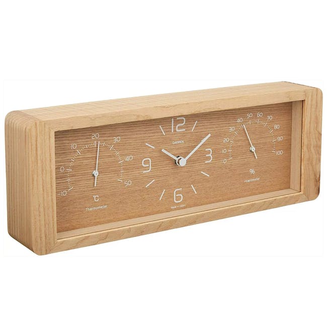 Yokan Clock - Natural - 4 - Wooden, analog, dual functions, temperature and time display, minimalist design, Japanese-made