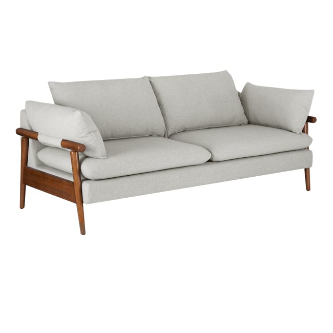 Astrid 3 Seater Sofa - Walnut, Ivory - 3 - Light gray sectional sofa, minimalist design, wooden armrests, cushioned seating