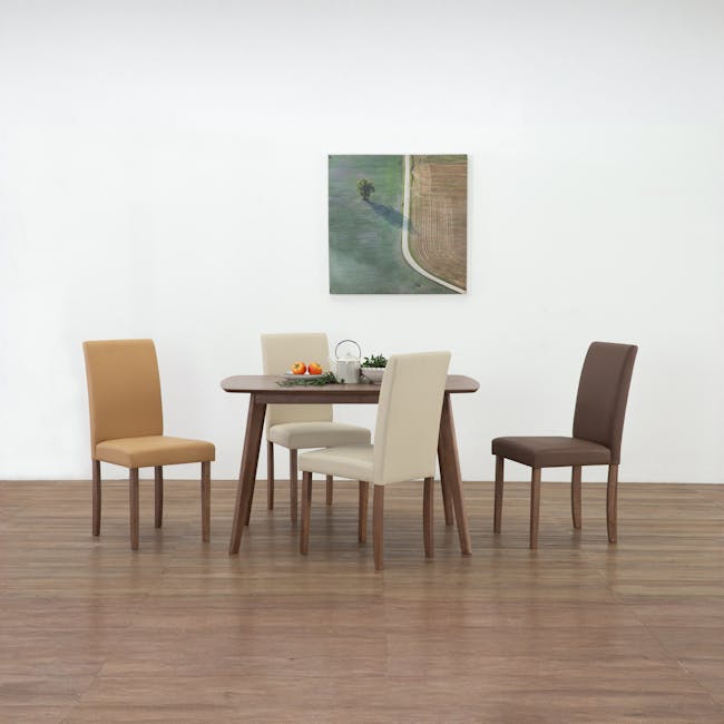 Harold Dining Table 1.2m - Cocoa - 4 - Modern dining room with wooden table and chairs, minimalist design, light brown and