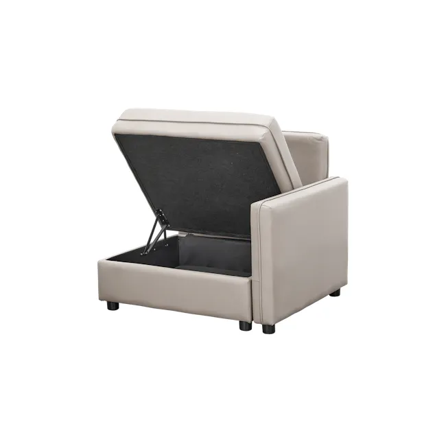 Cameron 4 Seater Storage Sofa - Grey (Pet Friendly) - 17 - Luxurious beige leather recliner with open storage compartment