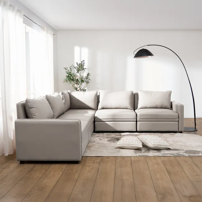 Cameron Right Storage Arm Unit - Grey (Pet Friendly) - 4 - Modern minimalist living room, neutral color palette, large