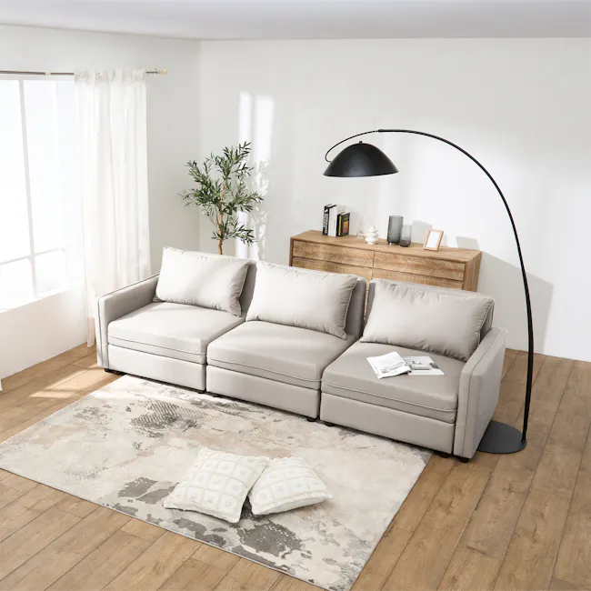 Cameron Right Storage Arm Unit - Grey (Pet Friendly) - 8 - Light-filled room with modern design, beige sectional sofa, floor