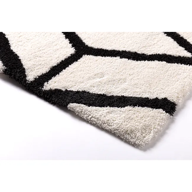 Play High Pile Rug - Trellis White (2 Sizes) - 5 - White and black geometric patterned rug, soft and fluffy texture