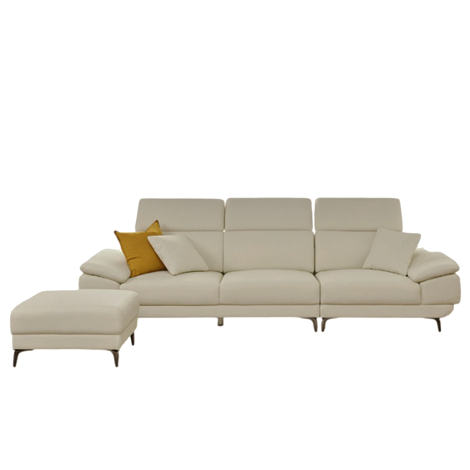 Montreal 4 Seater Sofa with Ottoman - Beige (Faux Leather)