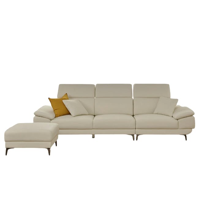 Montreal 4 Seater Sofa with Ottoman - Beige (Faux Leather) - 1 - Luxurious beige sectional sofa, modern design, comfortable